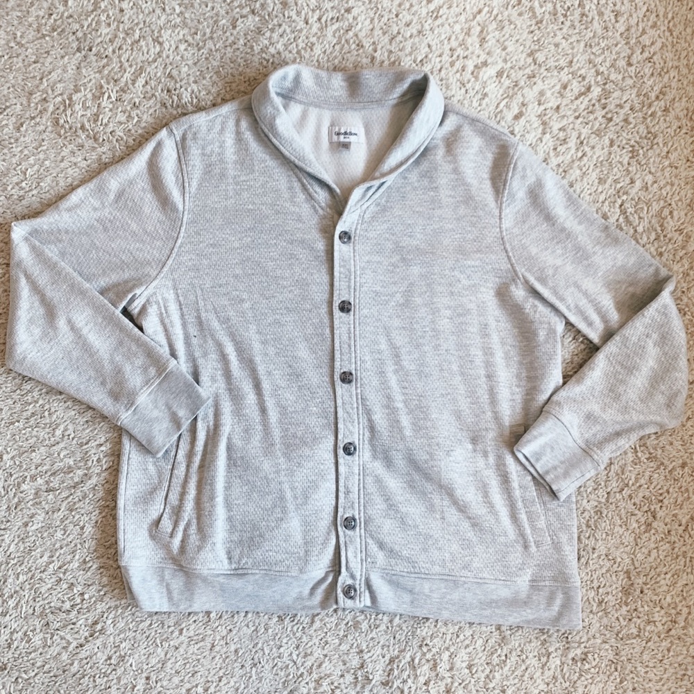 Grey Button-Down Shall Sweater with Pockets